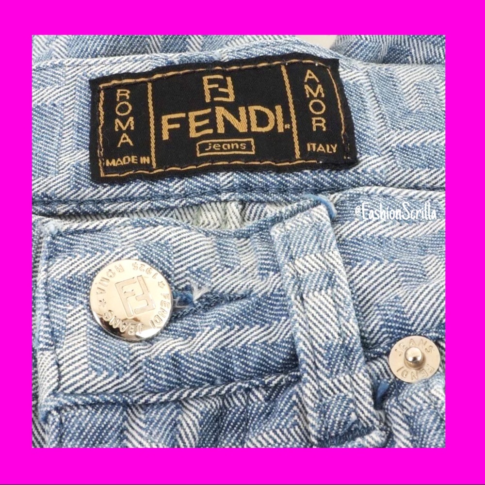 FENDI Vintage Blue Denim Zucca FF Monogram Logo Jeans - Picture 10 of 16